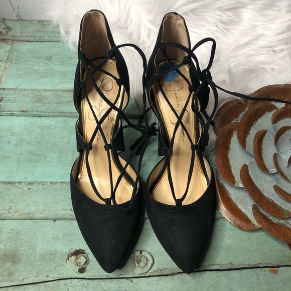 Jessica Simpson Heels 7.5M Black VERSIE LaceUp - Picture 2 of 7